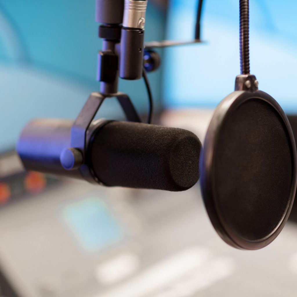Microphone in modern radio station broadcasting studio - Faith Bible Church